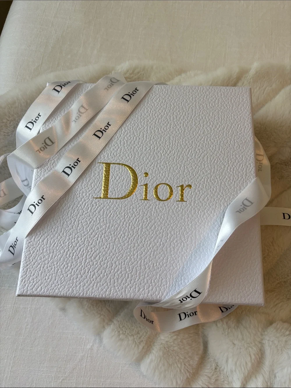 Dior White Gift Box with Gold Logo and Branded White Ribbon- Authentic from Dior